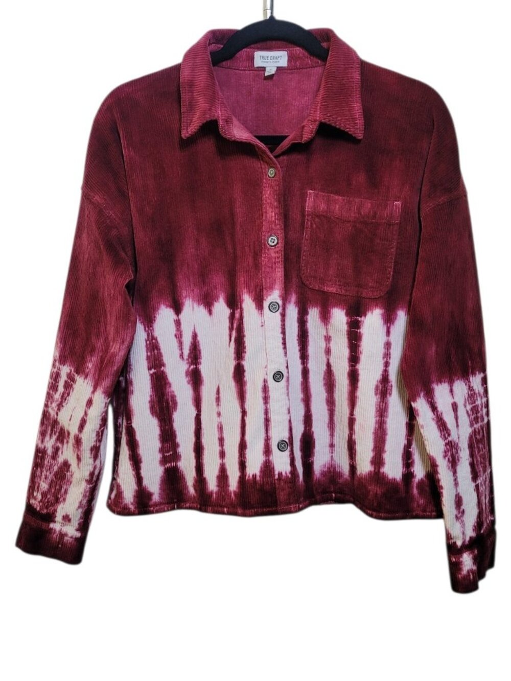 True Craft Maroon Corduroy Tie Dye Jacket Shacket Button Up Medium Streetwear